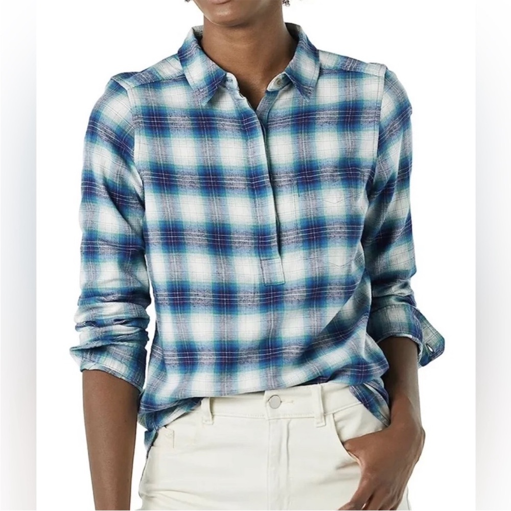 Goodthreads Flannel Long Sleeve Relaxed Fit Half Placket Popover Shirt XS